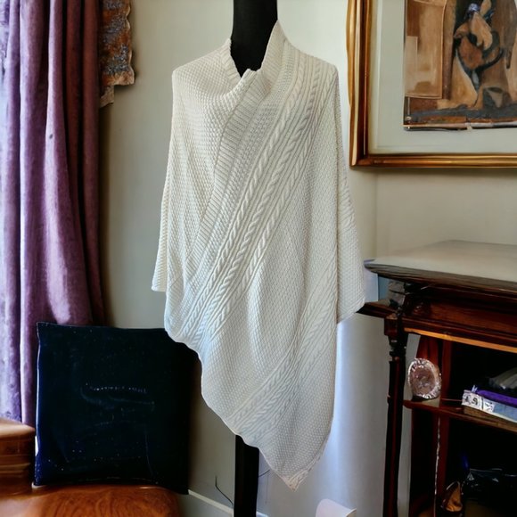 GREEN 3 COTTON SWEATER KNIT PULLOVER CABLE PONCHO OSFA - Picture 1 of 6